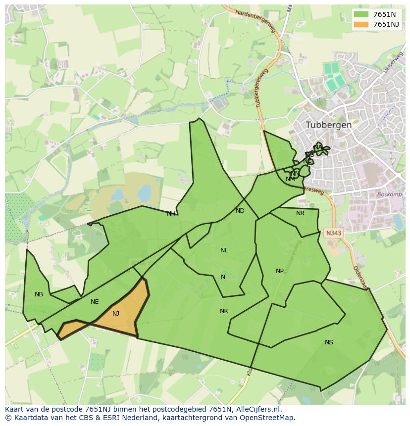Afbeelding van het postcodegebied 7651 NJ op de kaart.