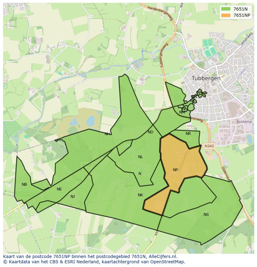 Afbeelding van het postcodegebied 7651 NP op de kaart.