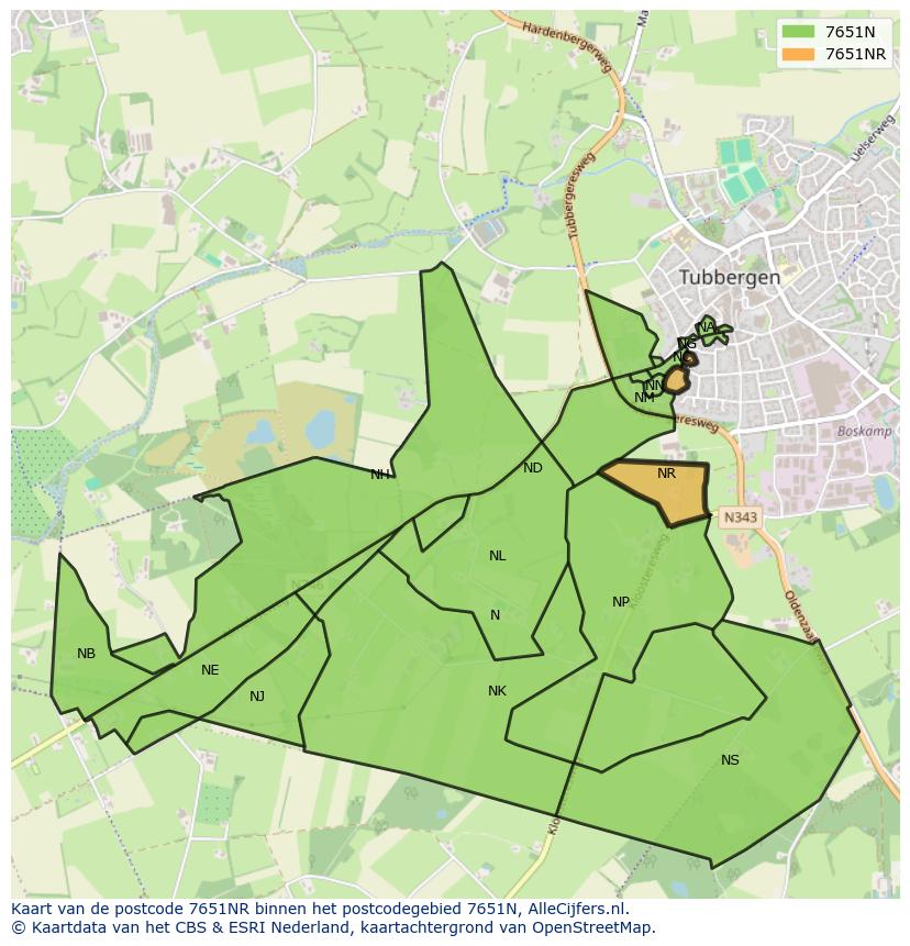 Afbeelding van het postcodegebied 7651 NR op de kaart.