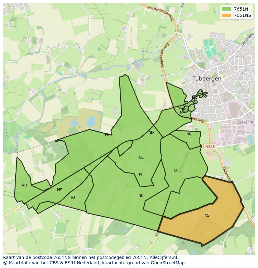 Afbeelding van het postcodegebied 7651 NS op de kaart.