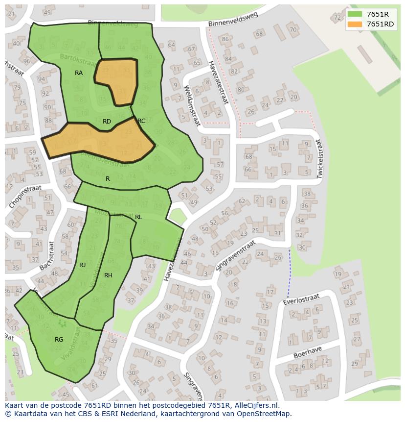 Afbeelding van het postcodegebied 7651 RD op de kaart.