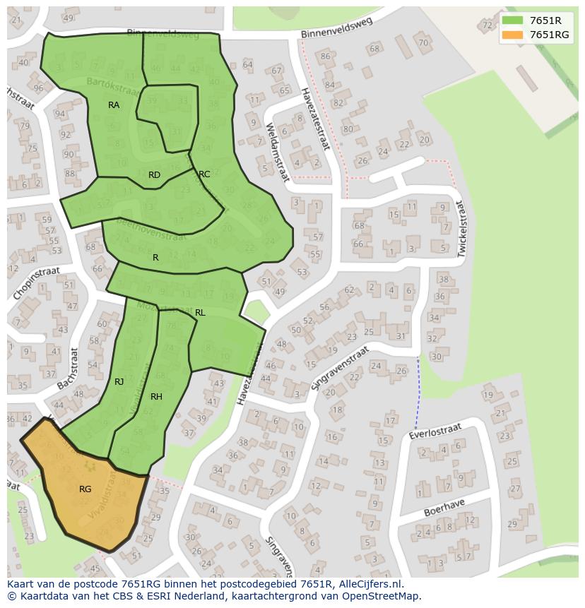 Afbeelding van het postcodegebied 7651 RG op de kaart.