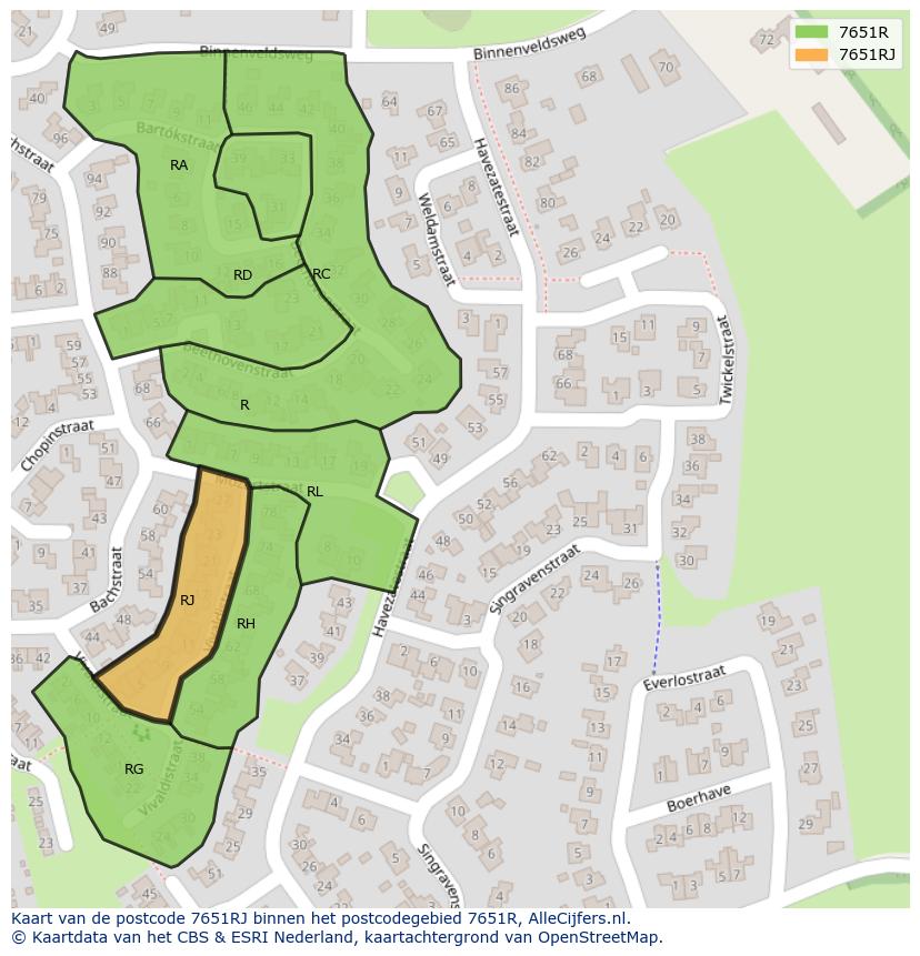 Afbeelding van het postcodegebied 7651 RJ op de kaart.