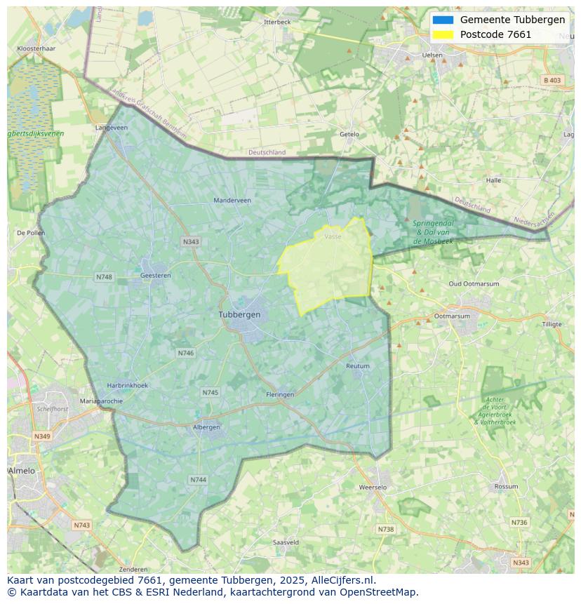 Afbeelding van het postcodegebied 7661 op de kaart.