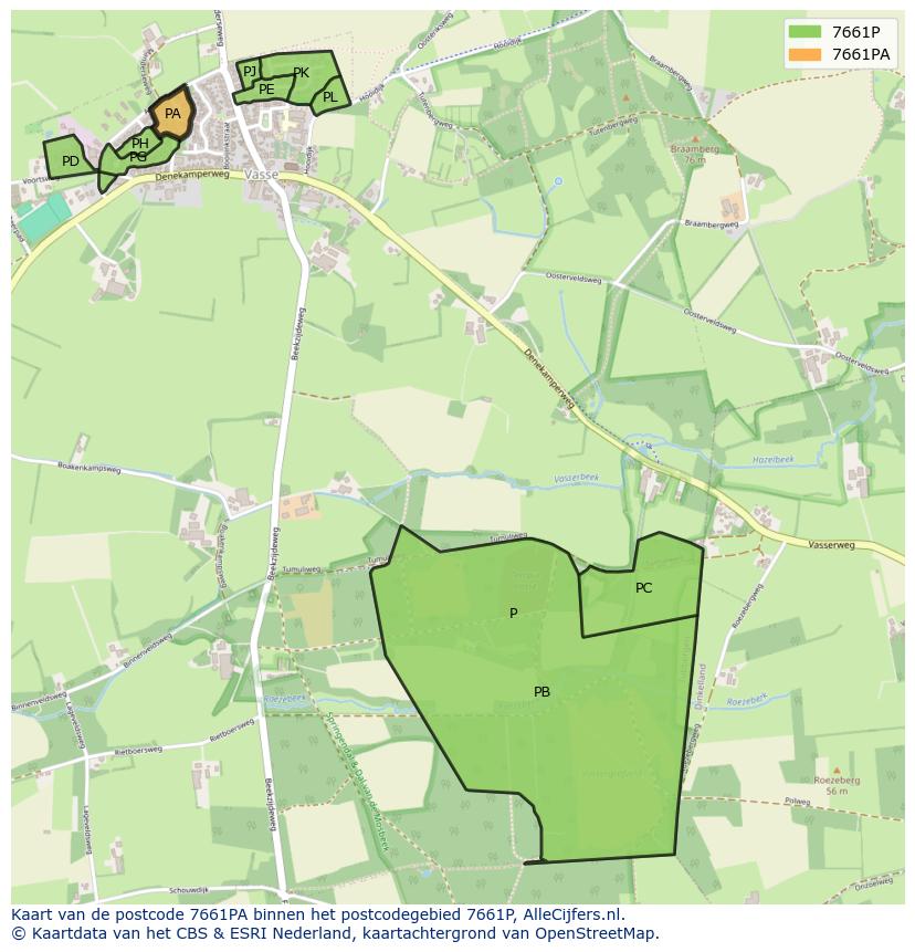 Afbeelding van het postcodegebied 7661 PA op de kaart.
