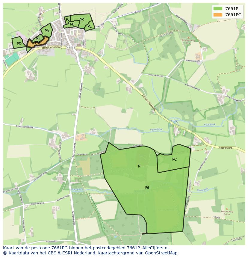 Afbeelding van het postcodegebied 7661 PG op de kaart.