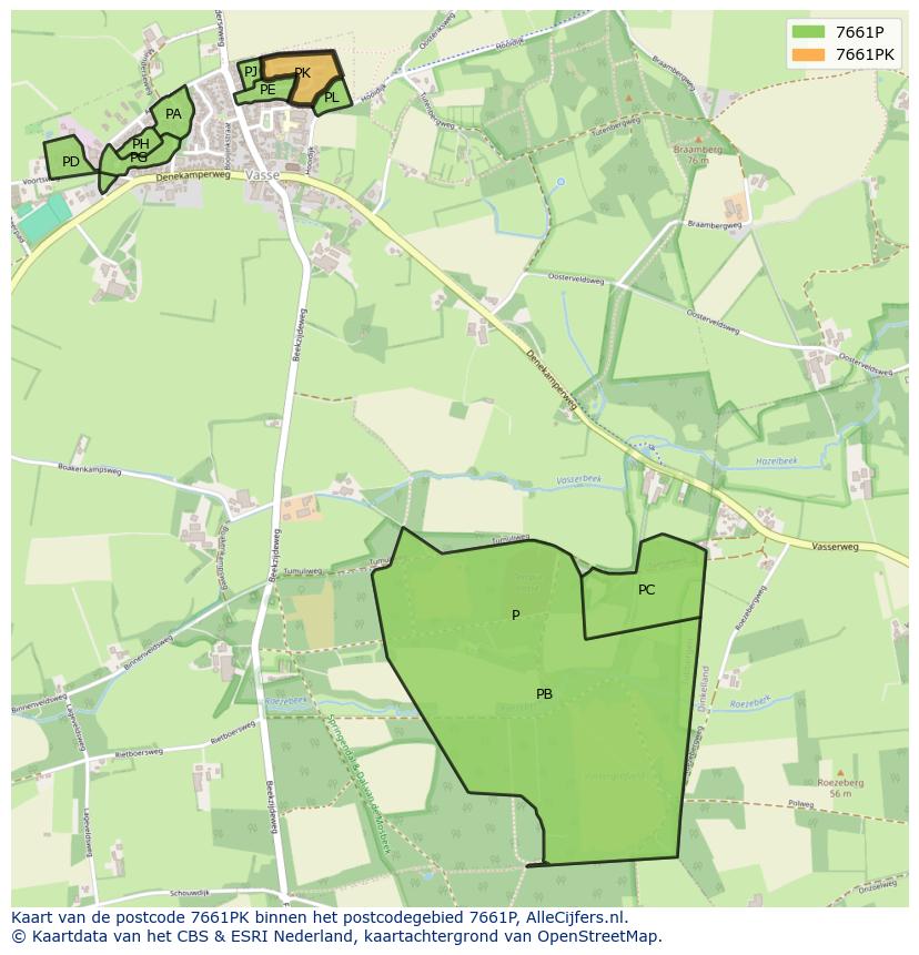 Afbeelding van het postcodegebied 7661 PK op de kaart.