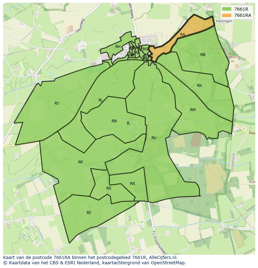 Afbeelding van het postcodegebied 7661 RA op de kaart.