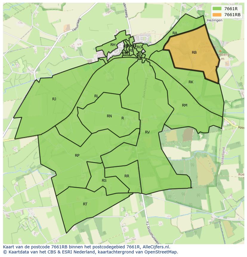 Afbeelding van het postcodegebied 7661 RB op de kaart.