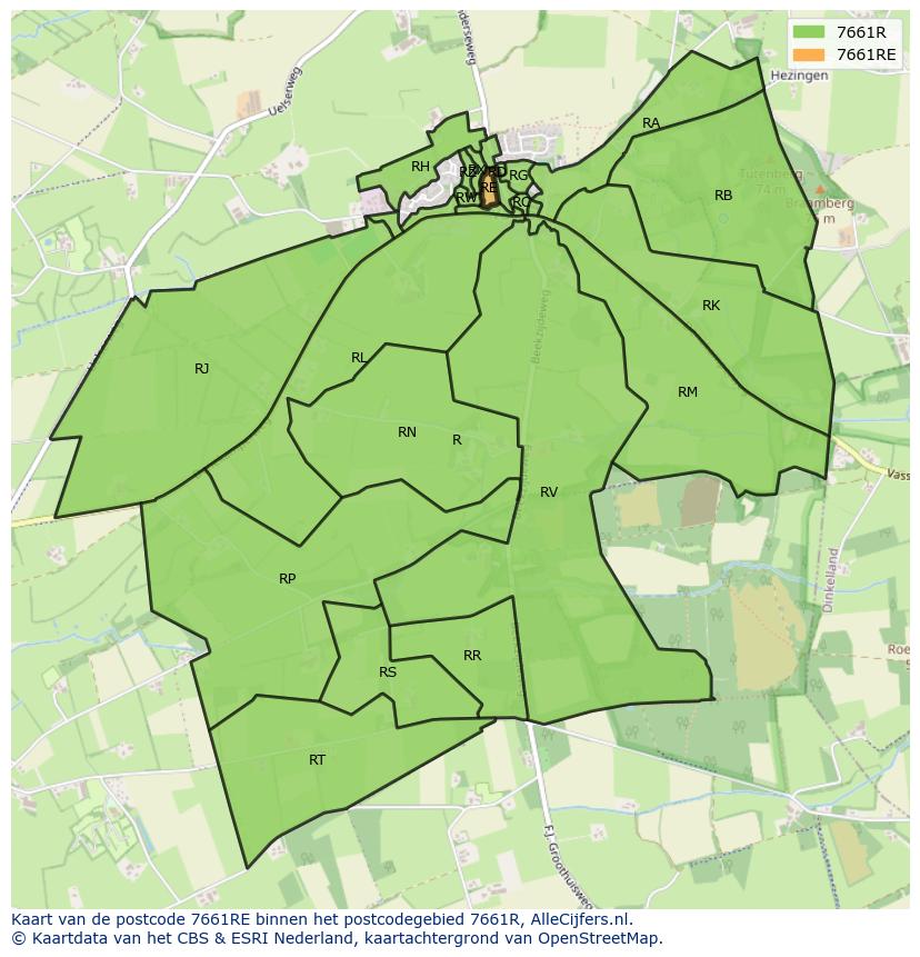 Afbeelding van het postcodegebied 7661 RE op de kaart.