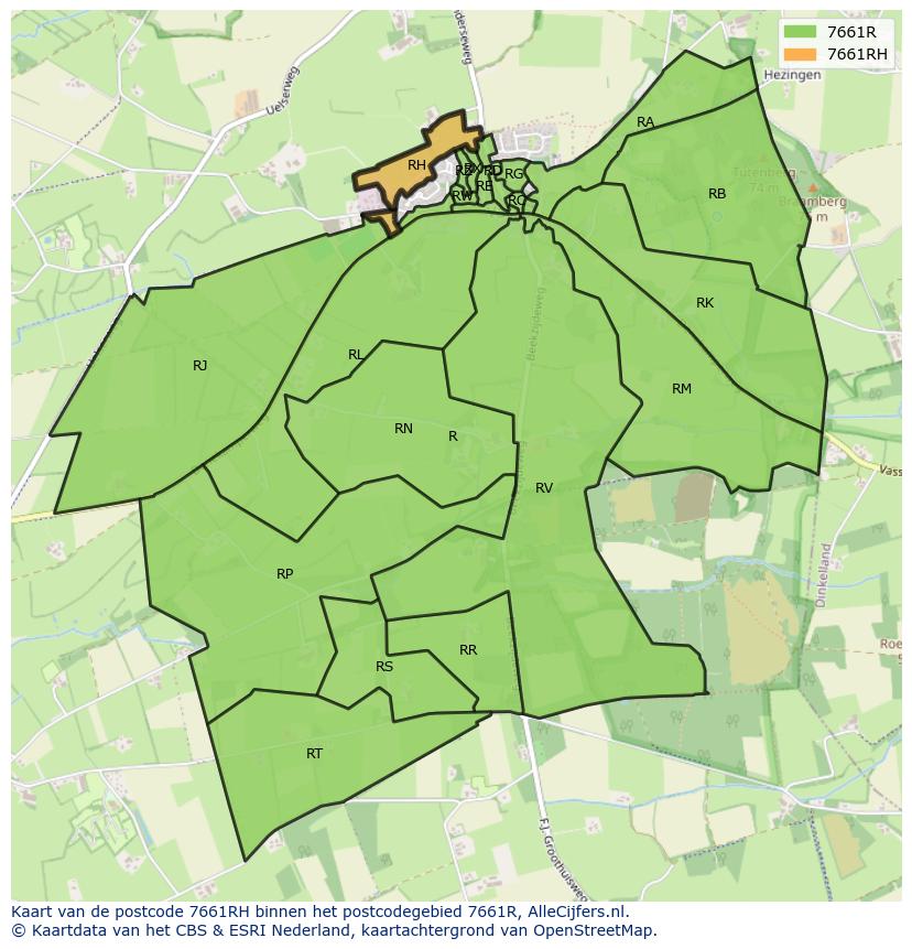 Afbeelding van het postcodegebied 7661 RH op de kaart.