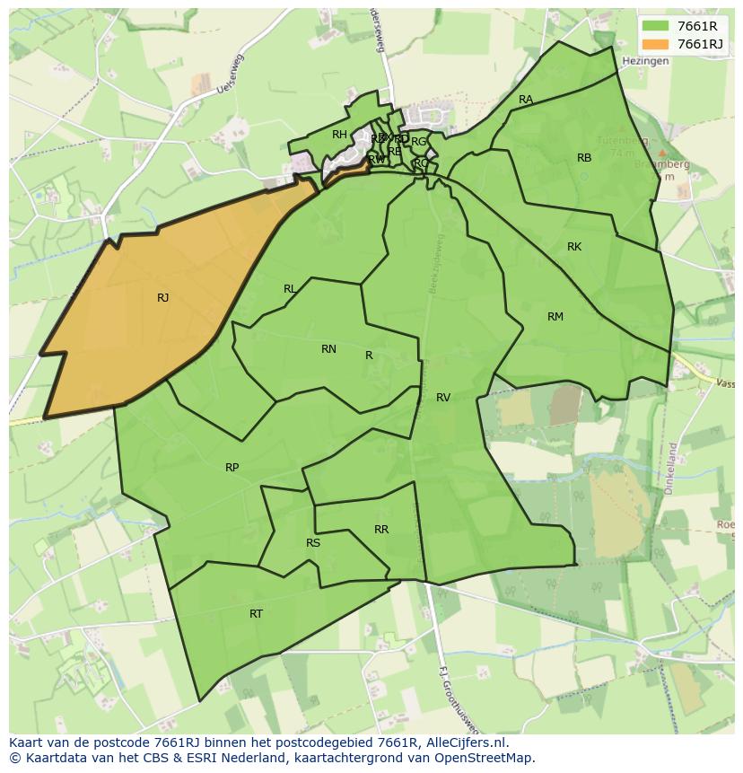 Afbeelding van het postcodegebied 7661 RJ op de kaart.
