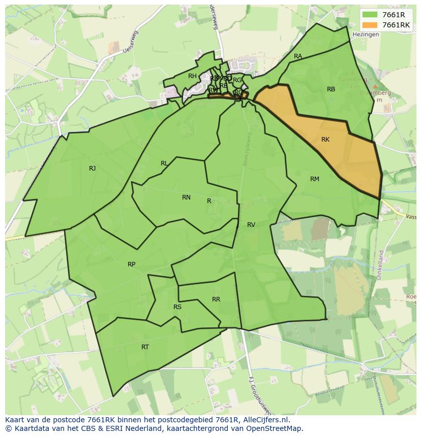Afbeelding van het postcodegebied 7661 RK op de kaart.