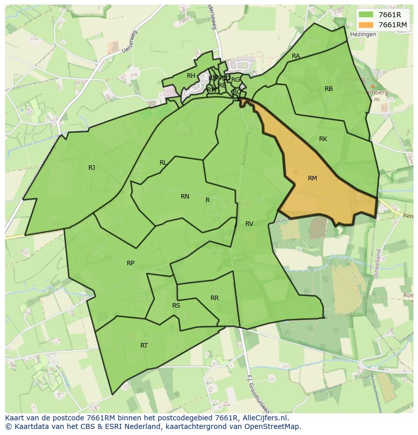 Afbeelding van het postcodegebied 7661 RM op de kaart.