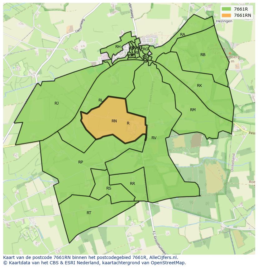 Afbeelding van het postcodegebied 7661 RN op de kaart.