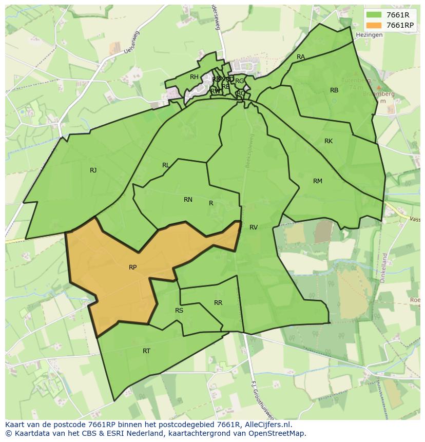 Afbeelding van het postcodegebied 7661 RP op de kaart.
