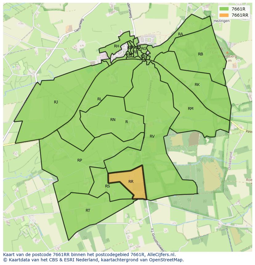 Afbeelding van het postcodegebied 7661 RR op de kaart.