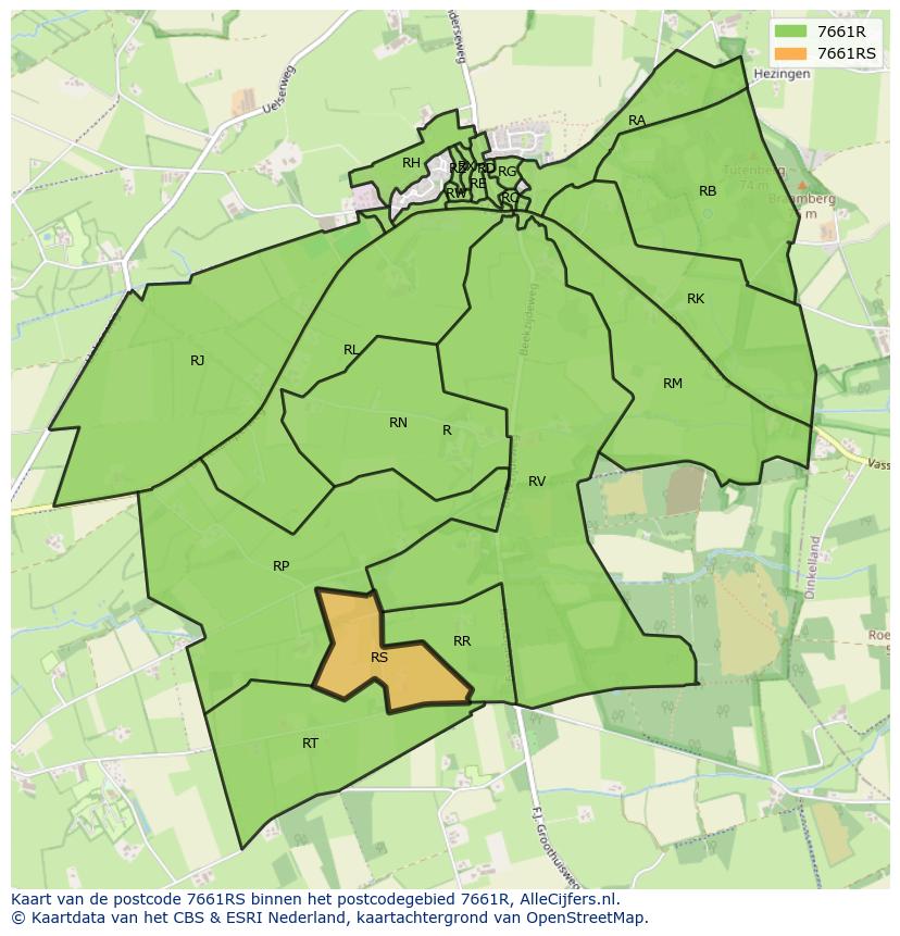 Afbeelding van het postcodegebied 7661 RS op de kaart.