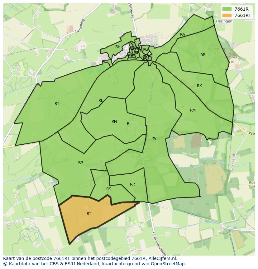 Afbeelding van het postcodegebied 7661 RT op de kaart.