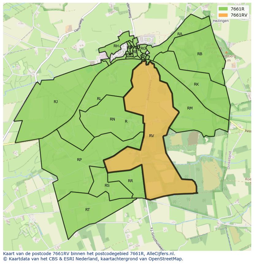 Afbeelding van het postcodegebied 7661 RV op de kaart.