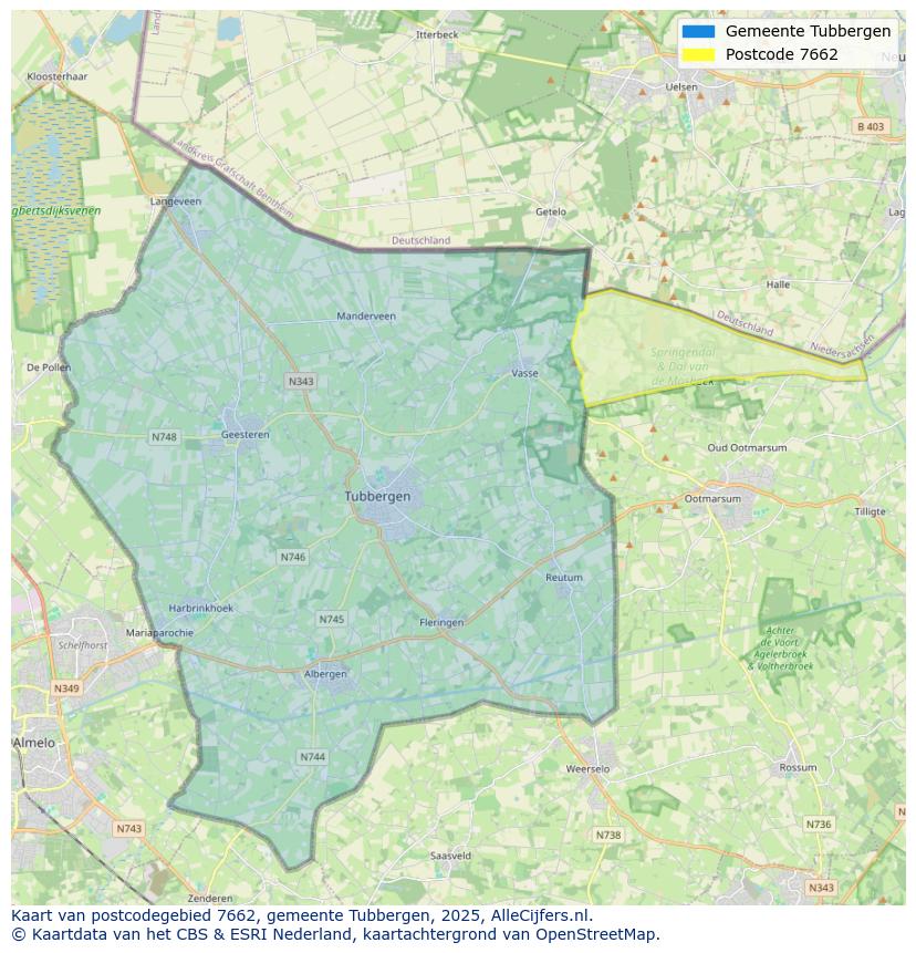 Afbeelding van het postcodegebied 7662 op de kaart.