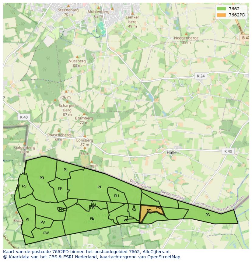 Afbeelding van het postcodegebied 7662 PD op de kaart.