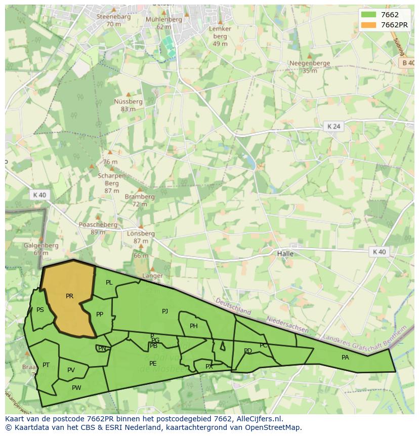 Afbeelding van het postcodegebied 7662 PR op de kaart.