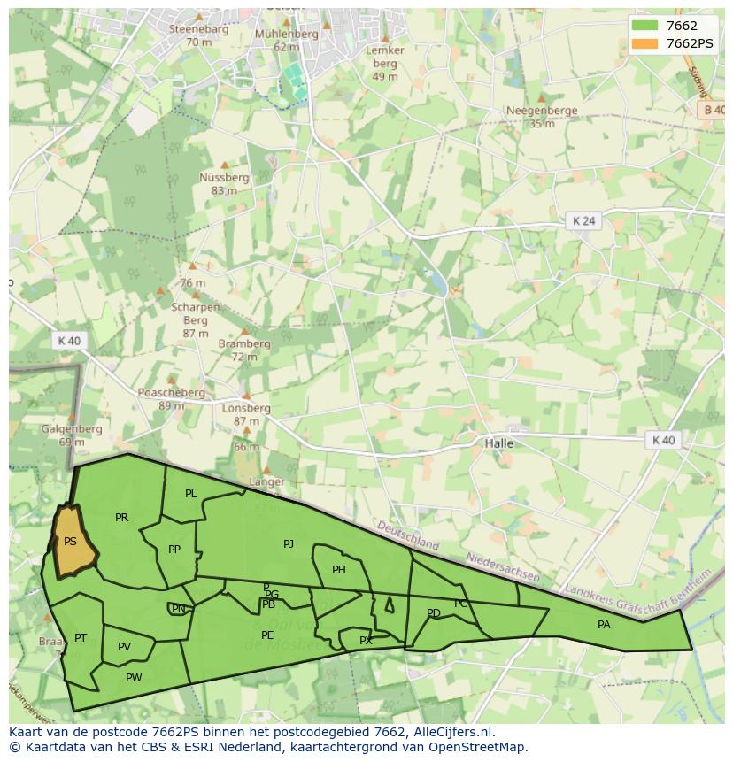 Afbeelding van het postcodegebied 7662 PS op de kaart.