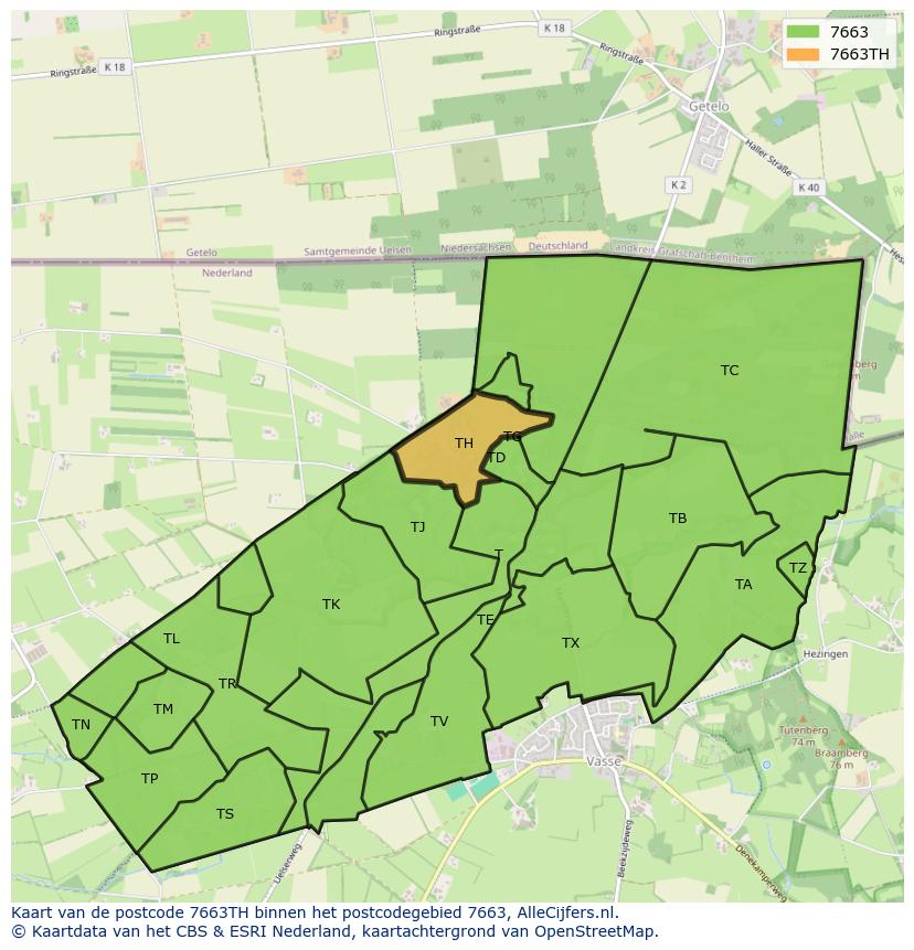 Afbeelding van het postcodegebied 7663 TH op de kaart.