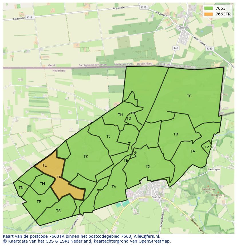 Afbeelding van het postcodegebied 7663 TR op de kaart.