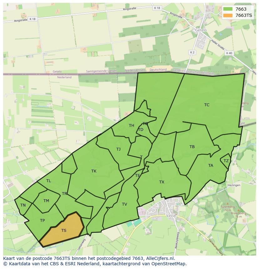 Afbeelding van het postcodegebied 7663 TS op de kaart.