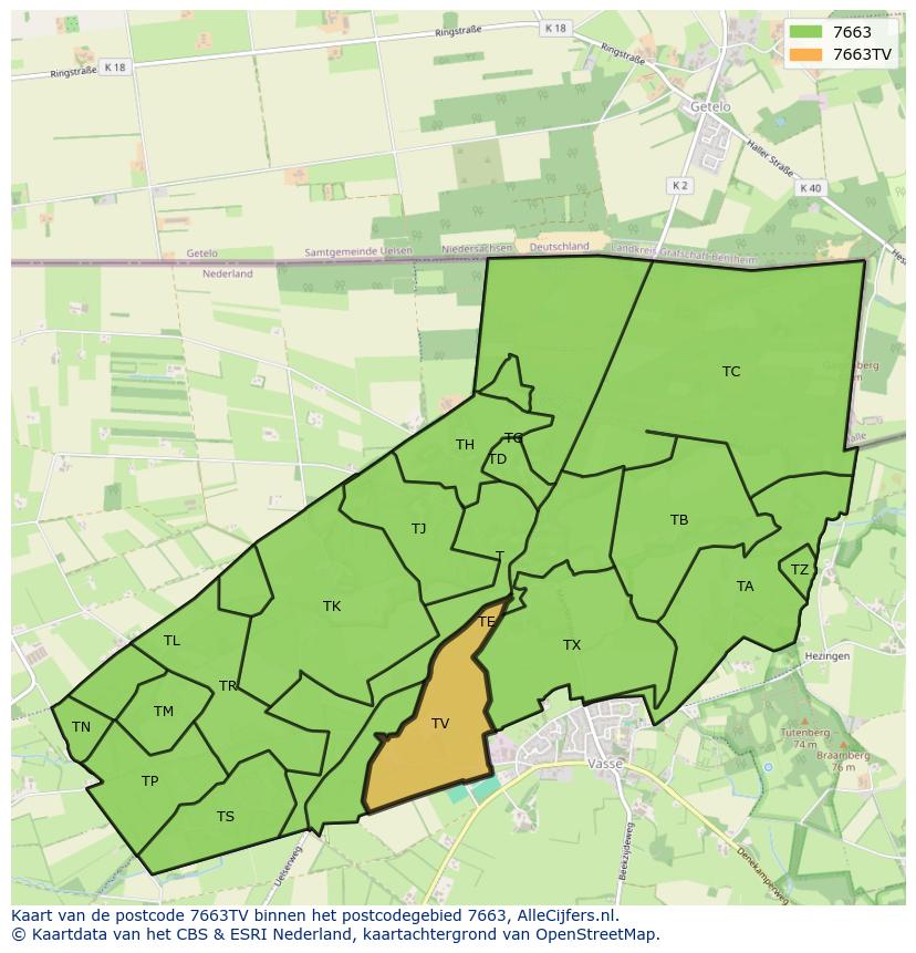 Afbeelding van het postcodegebied 7663 TV op de kaart.