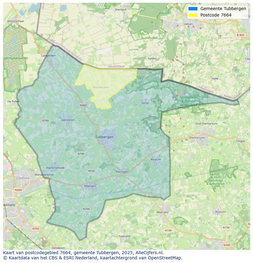 Afbeelding van het postcodegebied 7664 op de kaart.