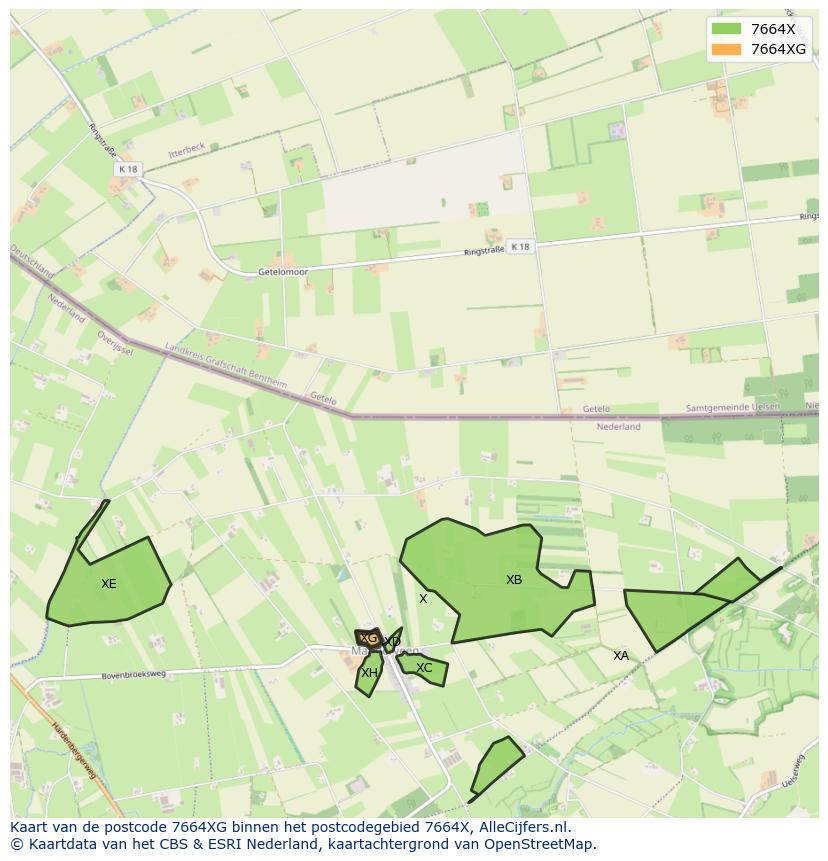 Afbeelding van het postcodegebied 7664 XG op de kaart.