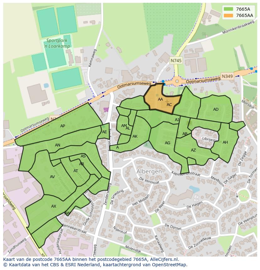 Afbeelding van het postcodegebied 7665 AA op de kaart.