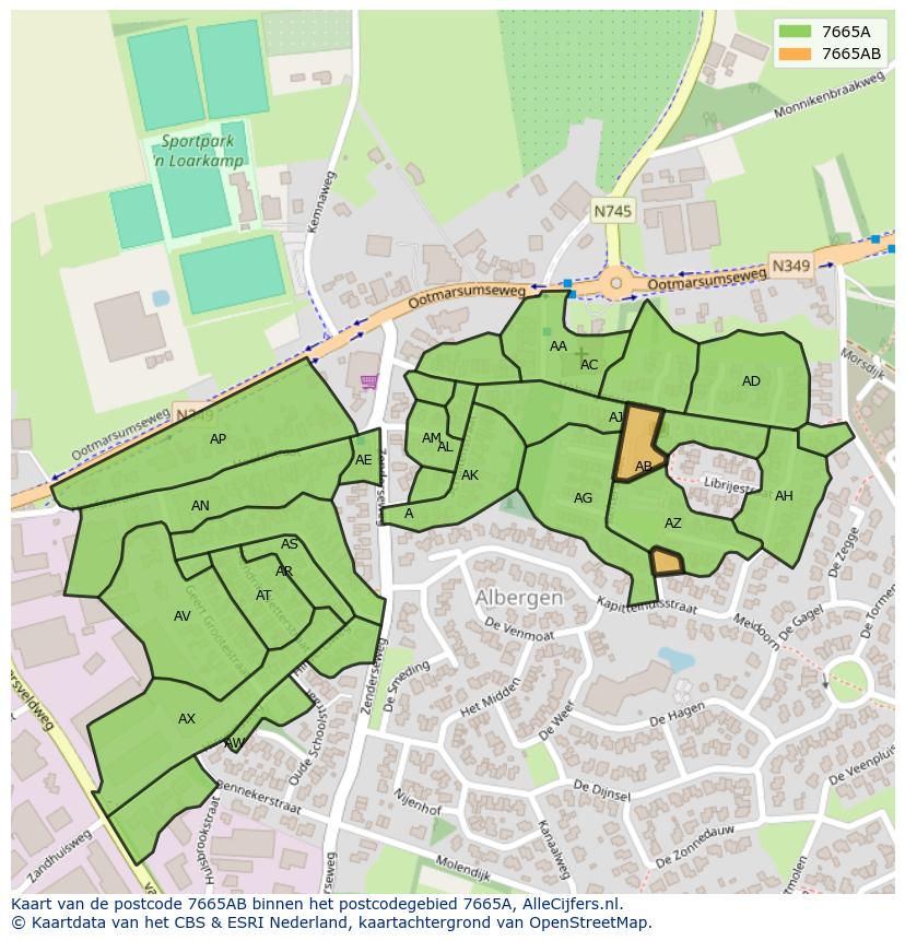 Afbeelding van het postcodegebied 7665 AB op de kaart.