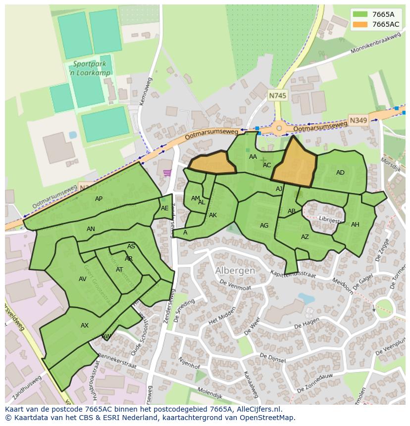 Afbeelding van het postcodegebied 7665 AC op de kaart.