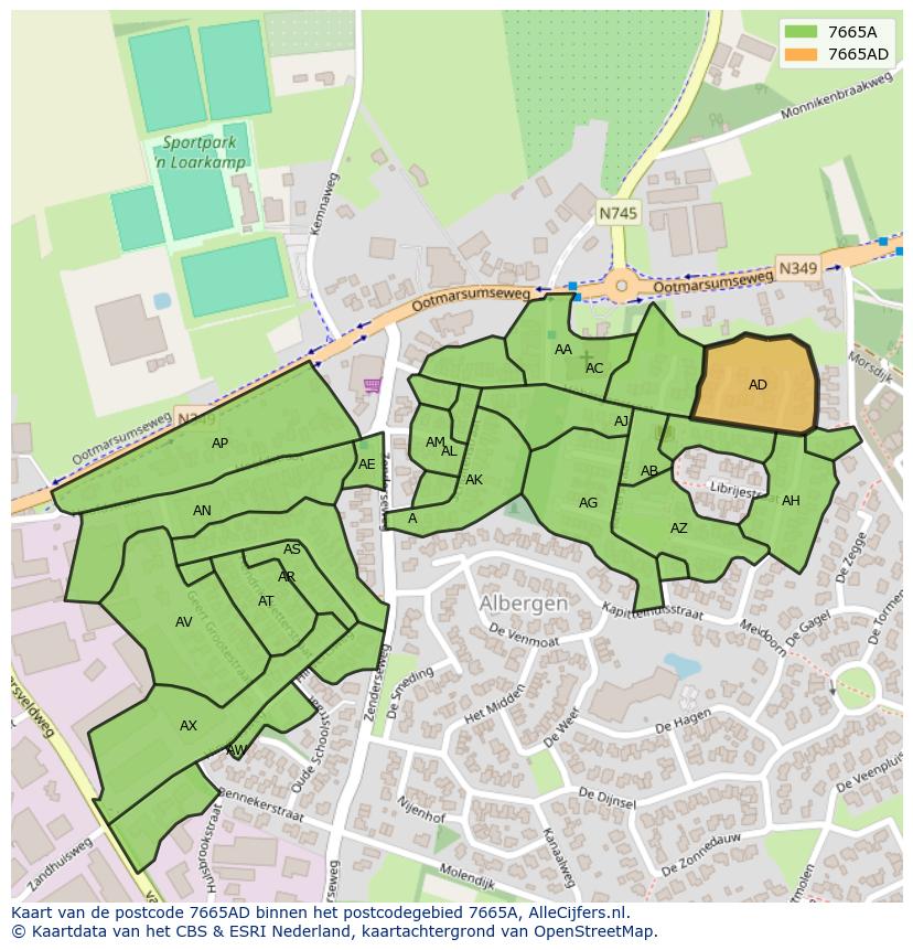 Afbeelding van het postcodegebied 7665 AD op de kaart.