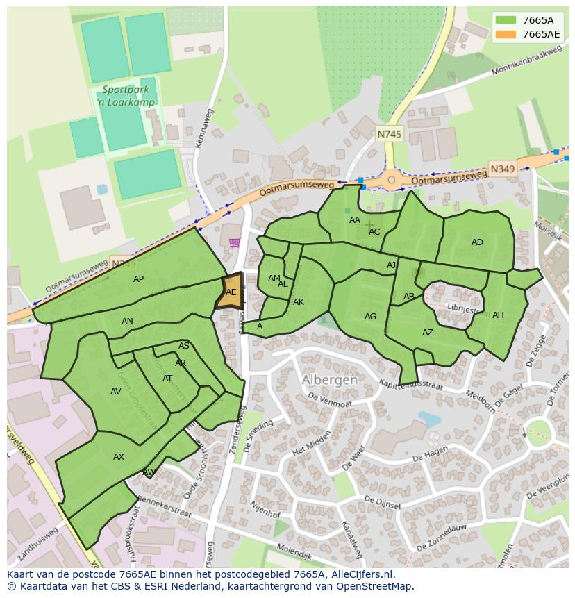 Afbeelding van het postcodegebied 7665 AE op de kaart.