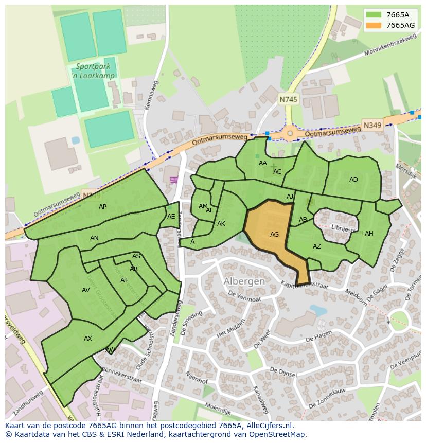 Afbeelding van het postcodegebied 7665 AG op de kaart.