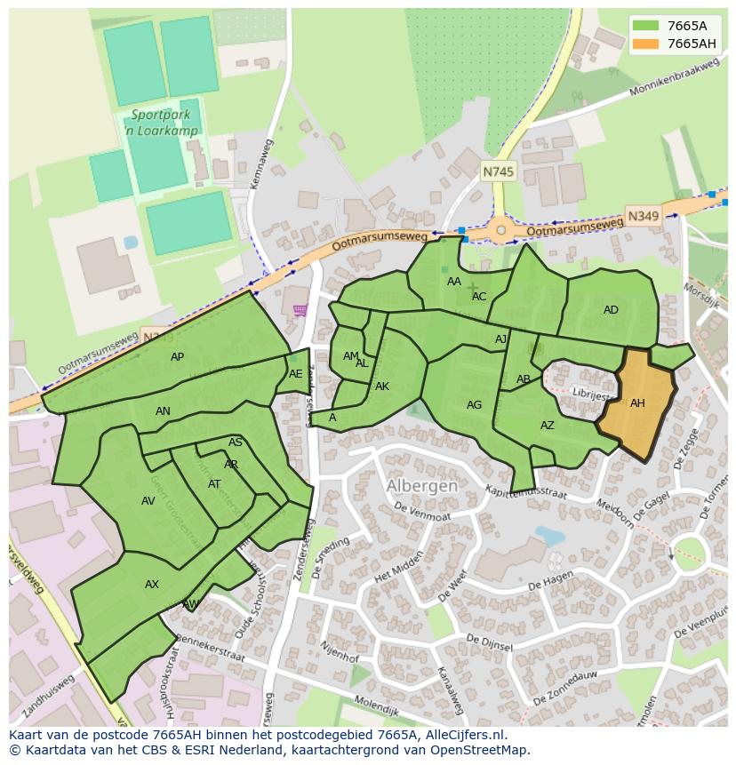 Afbeelding van het postcodegebied 7665 AH op de kaart.