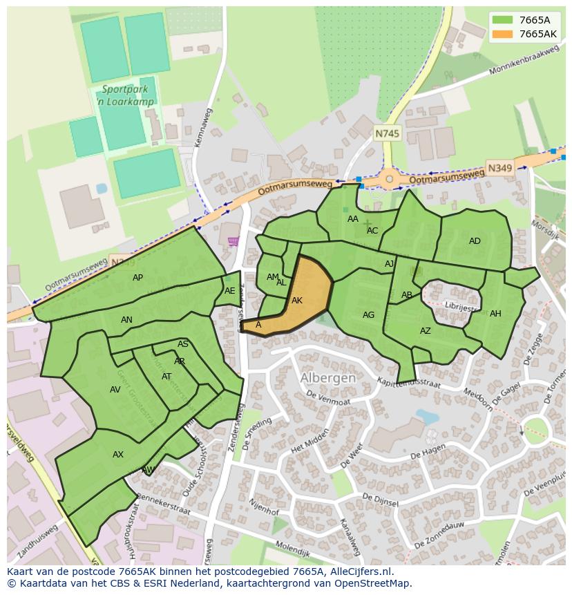 Afbeelding van het postcodegebied 7665 AK op de kaart.