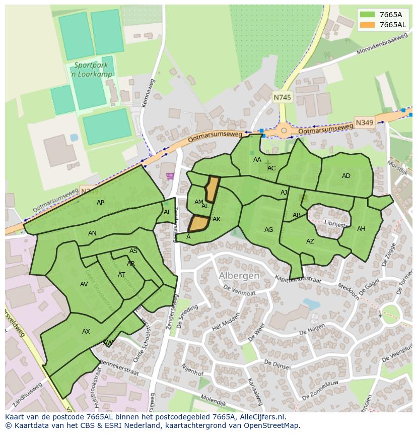 Afbeelding van het postcodegebied 7665 AL op de kaart.