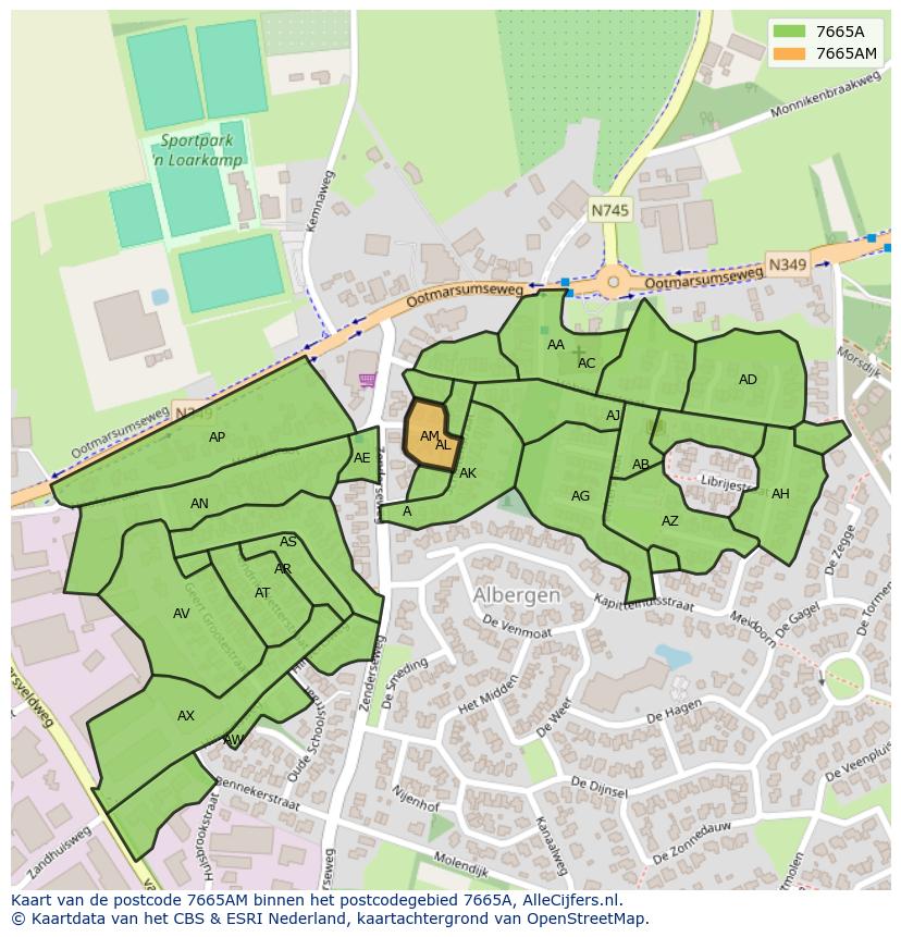 Afbeelding van het postcodegebied 7665 AM op de kaart.