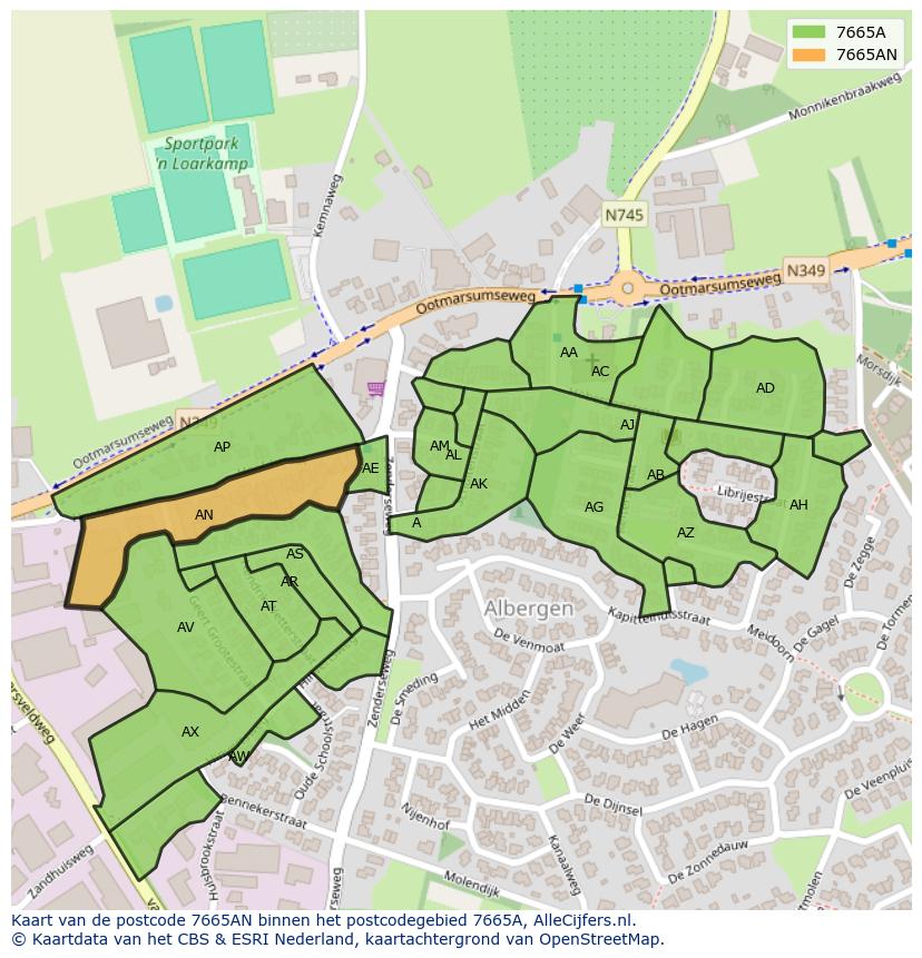 Afbeelding van het postcodegebied 7665 AN op de kaart.