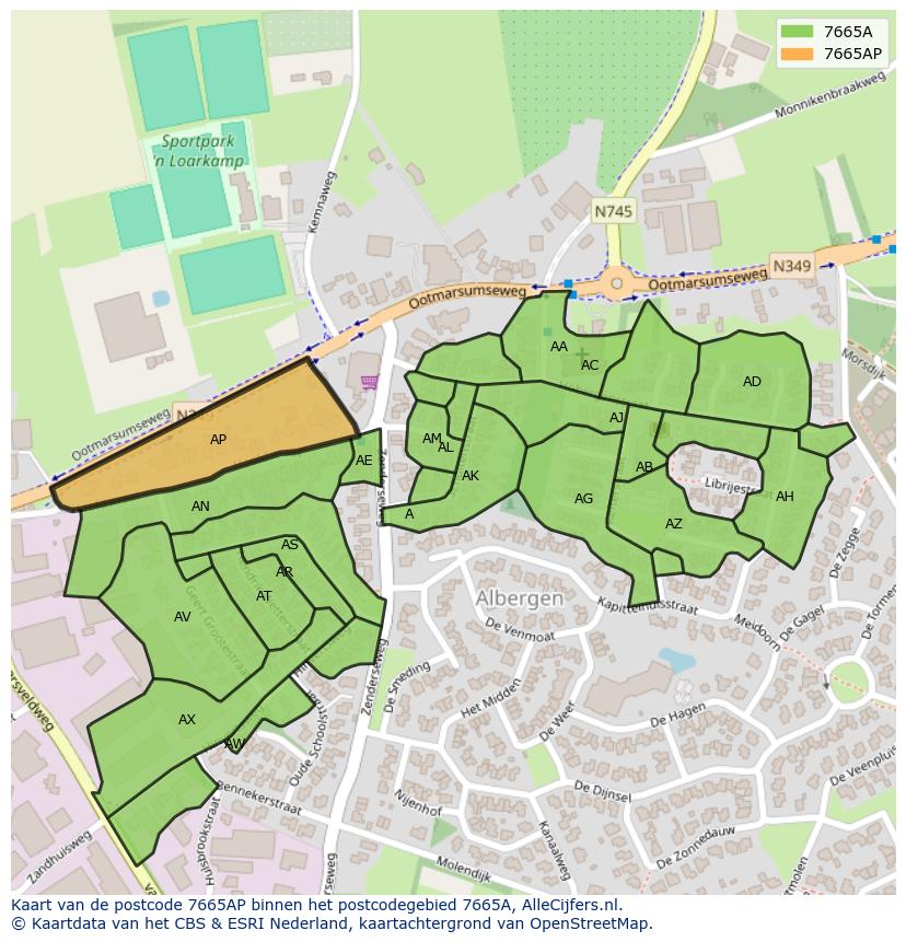 Afbeelding van het postcodegebied 7665 AP op de kaart.