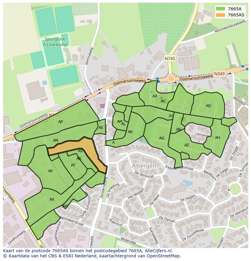 Afbeelding van het postcodegebied 7665 AS op de kaart.