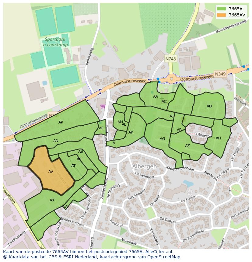 Afbeelding van het postcodegebied 7665 AV op de kaart.
