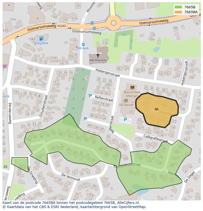 Afbeelding van het postcodegebied 7665 BA op de kaart.