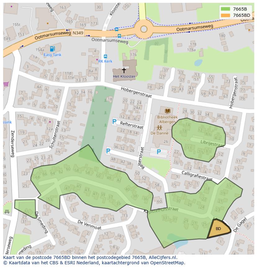 Afbeelding van het postcodegebied 7665 BD op de kaart.